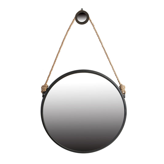 29.5" in On-trend Hanging Round Mirror with Black Framed and with Rope Strap Contemporary Industrial Decor for Bathroom, Bedroom, or Living Space - Groovy Boardz