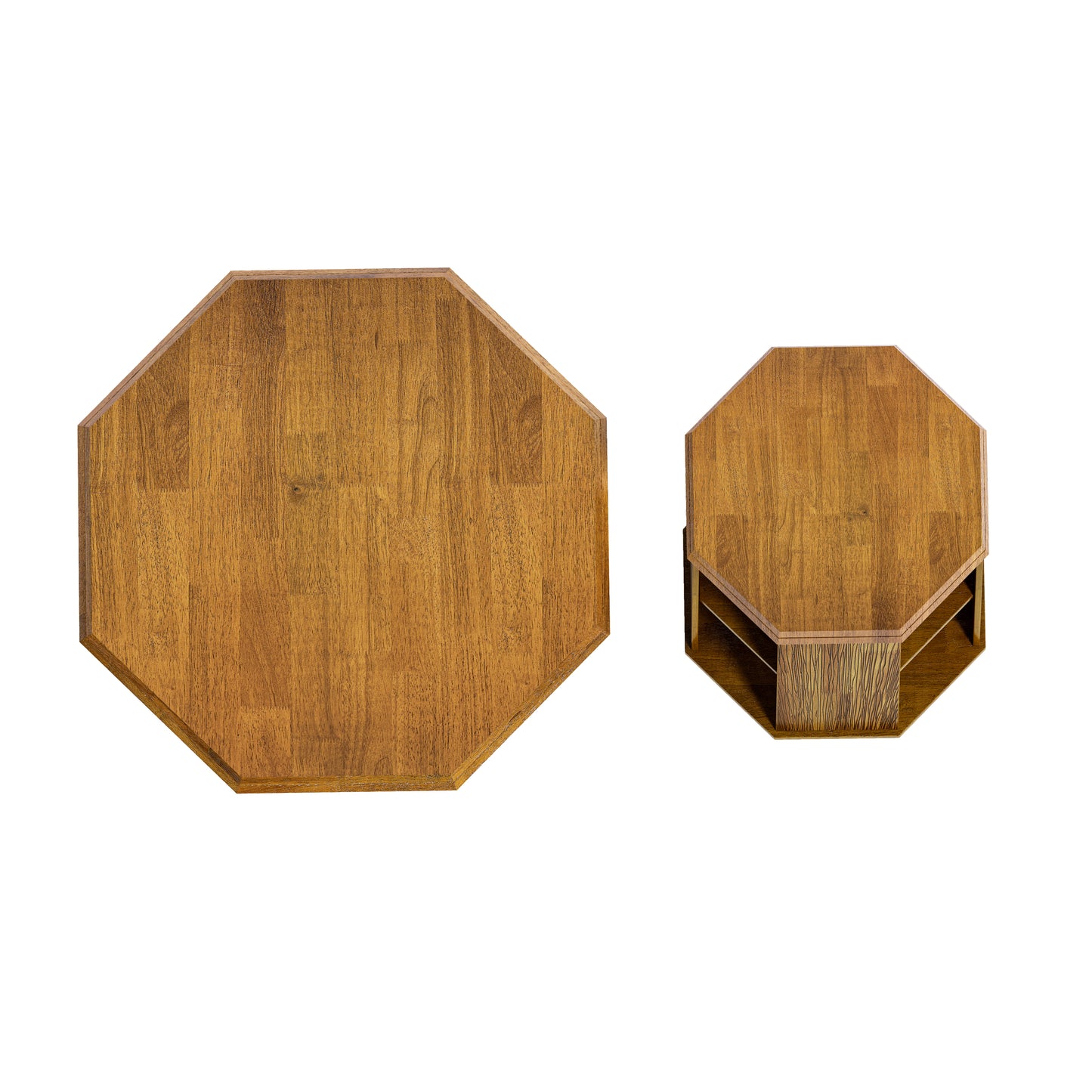 31.5 "Octagonal Log Color Rubber wood Set of Two Coffee Table, Coffee Table, Living Room Bedroom(Set of Two Pieces)
