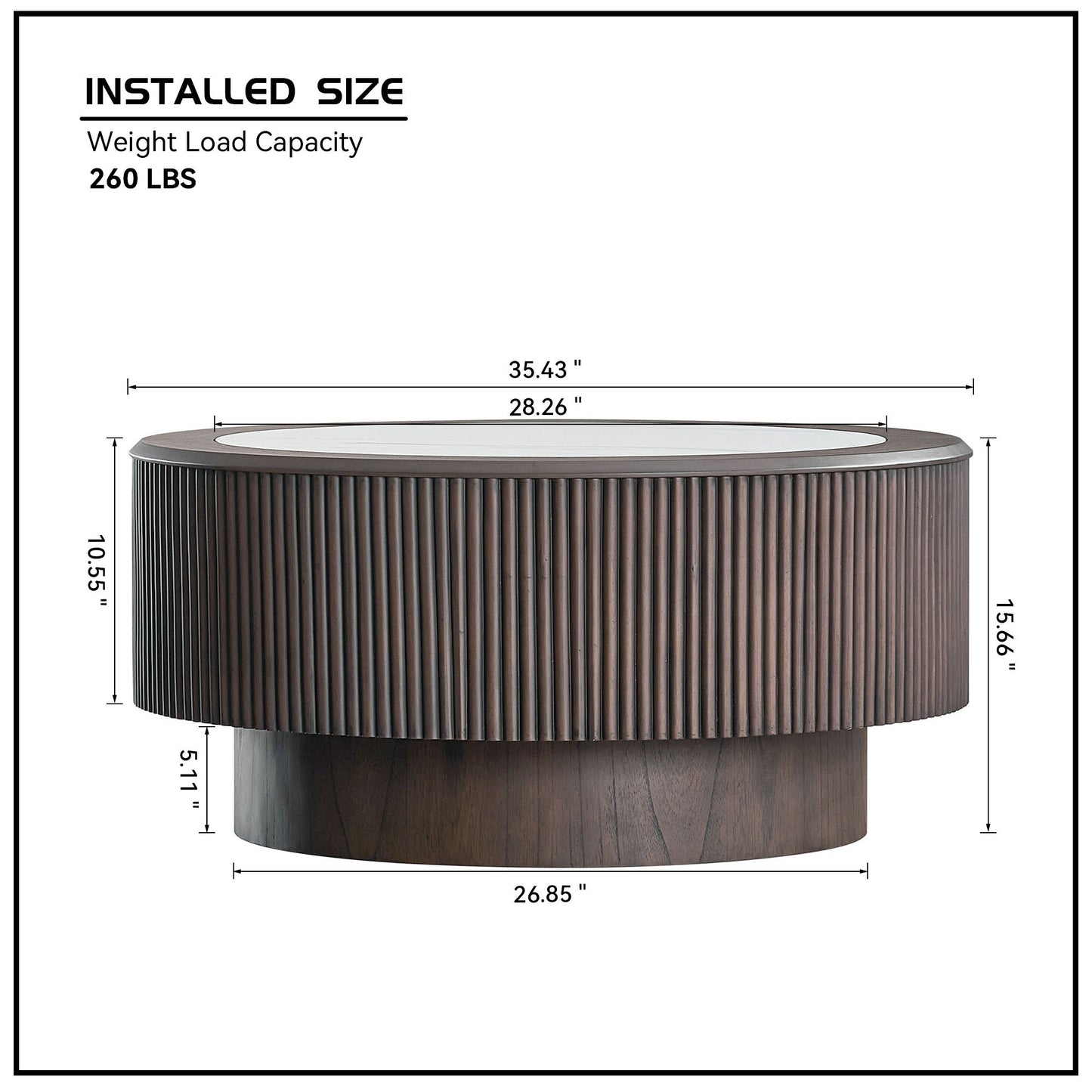 35.43 inch inch Modern Marble Pattern Coffee Table Round Coffee Table for Living Room,Small Table with Sturdy Pedestal,Dark Brown