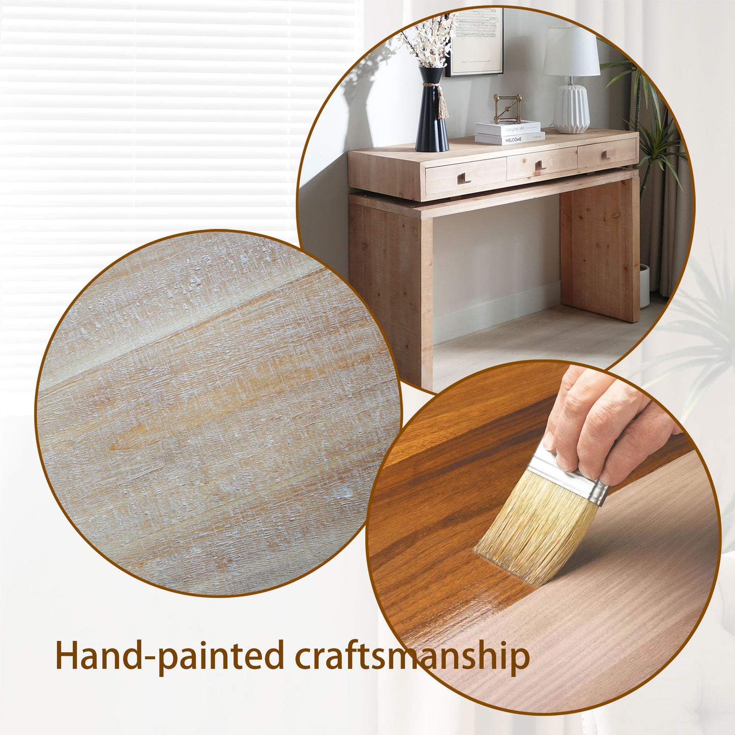 Rustic Wooden Console Table with 3 Drawers, 47in Entryway Table with Drawers, Wood Console Table For Entry Way, Hallway,Foyer, Corridor, Office