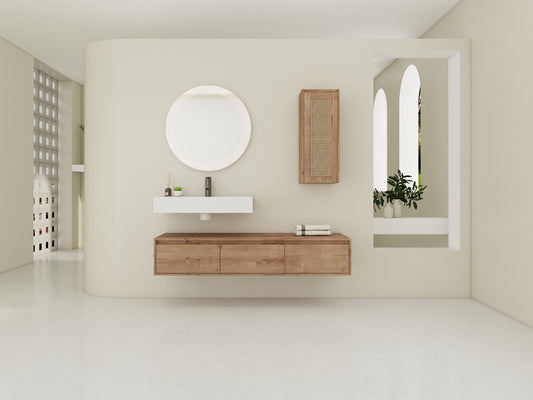 60 inch Wall-Mounted Bathroom Vanity with Resin Sink and Side Cabinet,3-Soft Close Drawer,Float Mounting Design