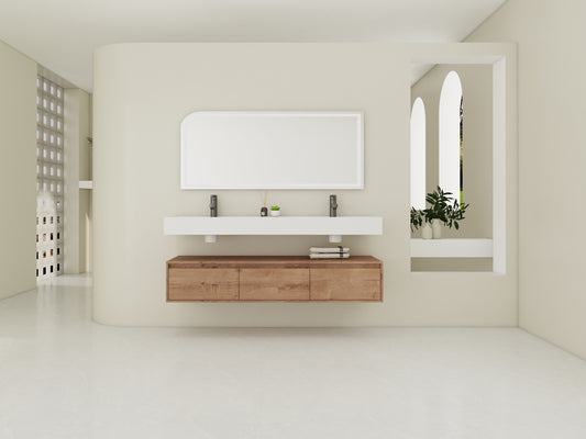 60 inch Wall-Mounted Bathroom Vanity with Double Resin Sink,Soft Close Drawer,Float Mounting Design