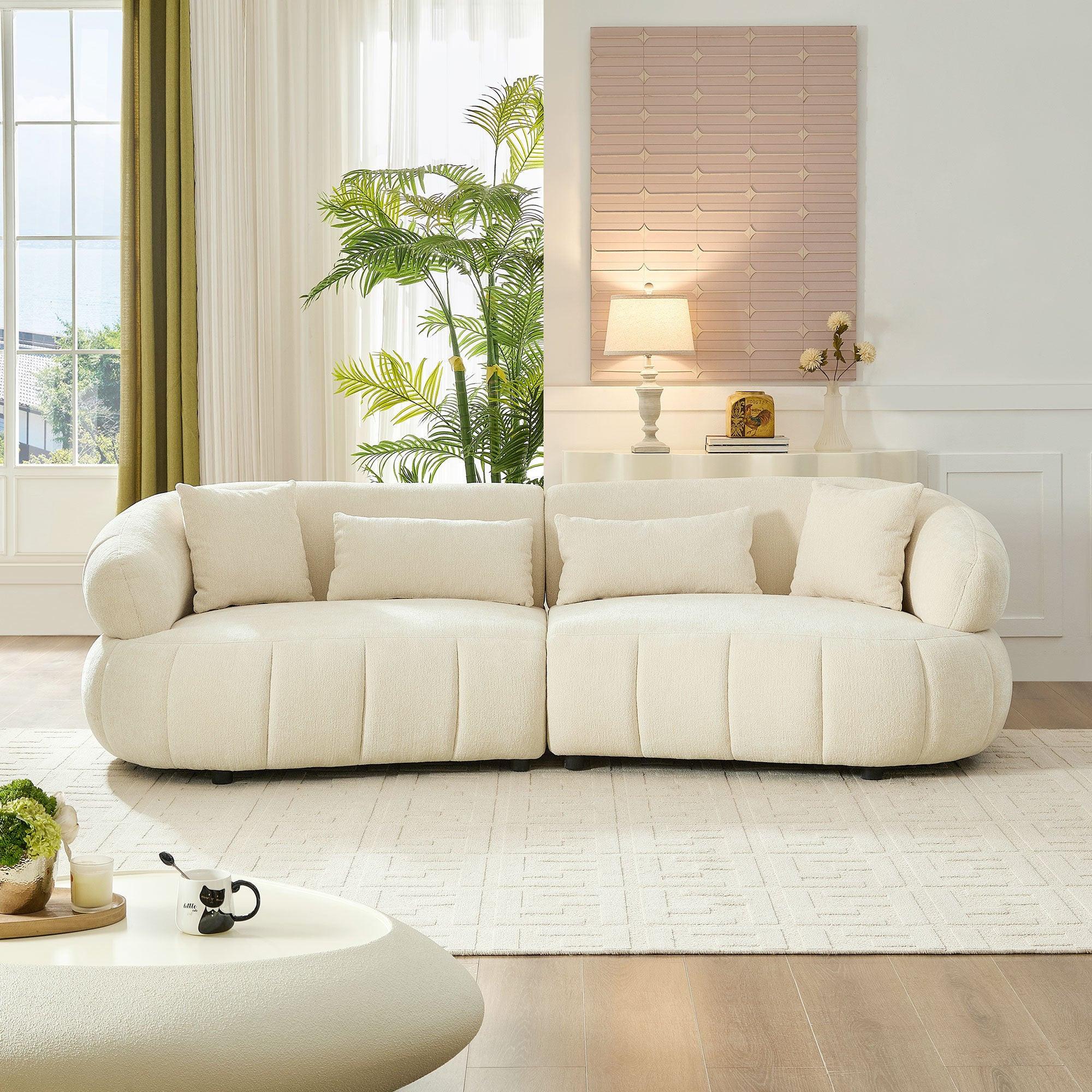 Modern 4-Seater Curved Beige Sectional Sofa