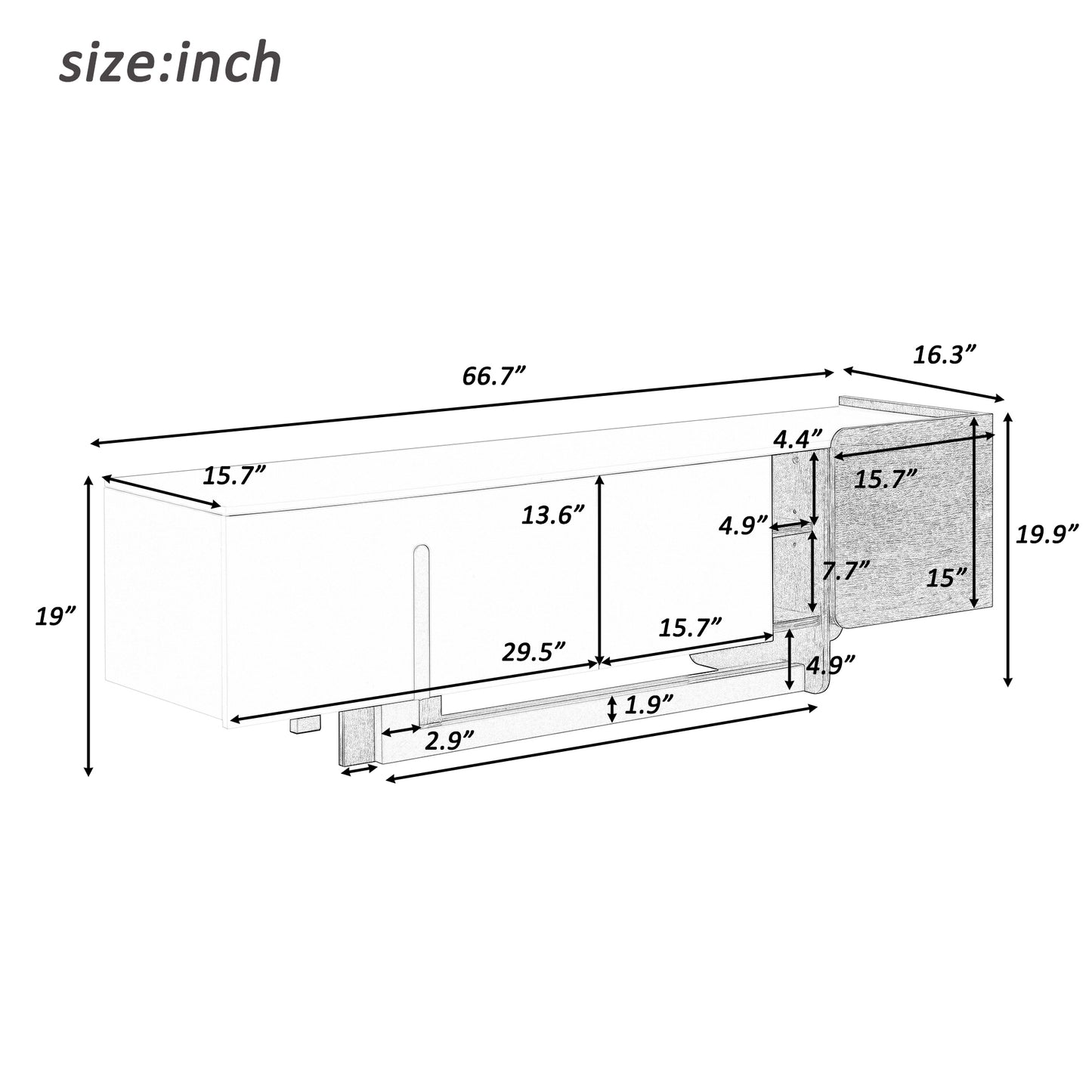 U-Can 66.7'' Light Luxury TV Stand for TVs up to 70 Inches, Modern TV Cabinet with Metal Legs, 1 Drawer, 2 Cabinets and Adjustable Shelves for Living room Media Console