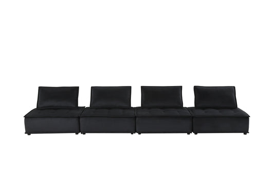 Anna 160" Black Velvet 4-Seater Modular Sofa