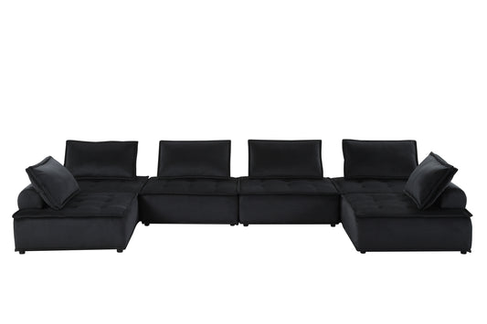 Anna 160" Black Velvet 6-Seater U-Shape Modular Sectional Sofa