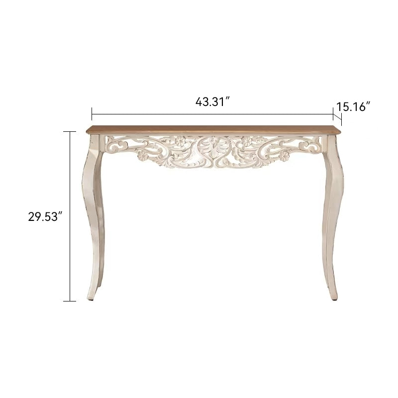 Antique White Console Table with Carved Details, Distressed Console Table, Vintage French Country Entry Table with Wood Carvings and Curved Legs for Hallway Living Room