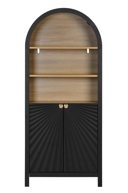 61' Tall Arched Cabinets,Bookcase with storage,Mid-Century Modern 5-Tier Bookshelf with Door,Black