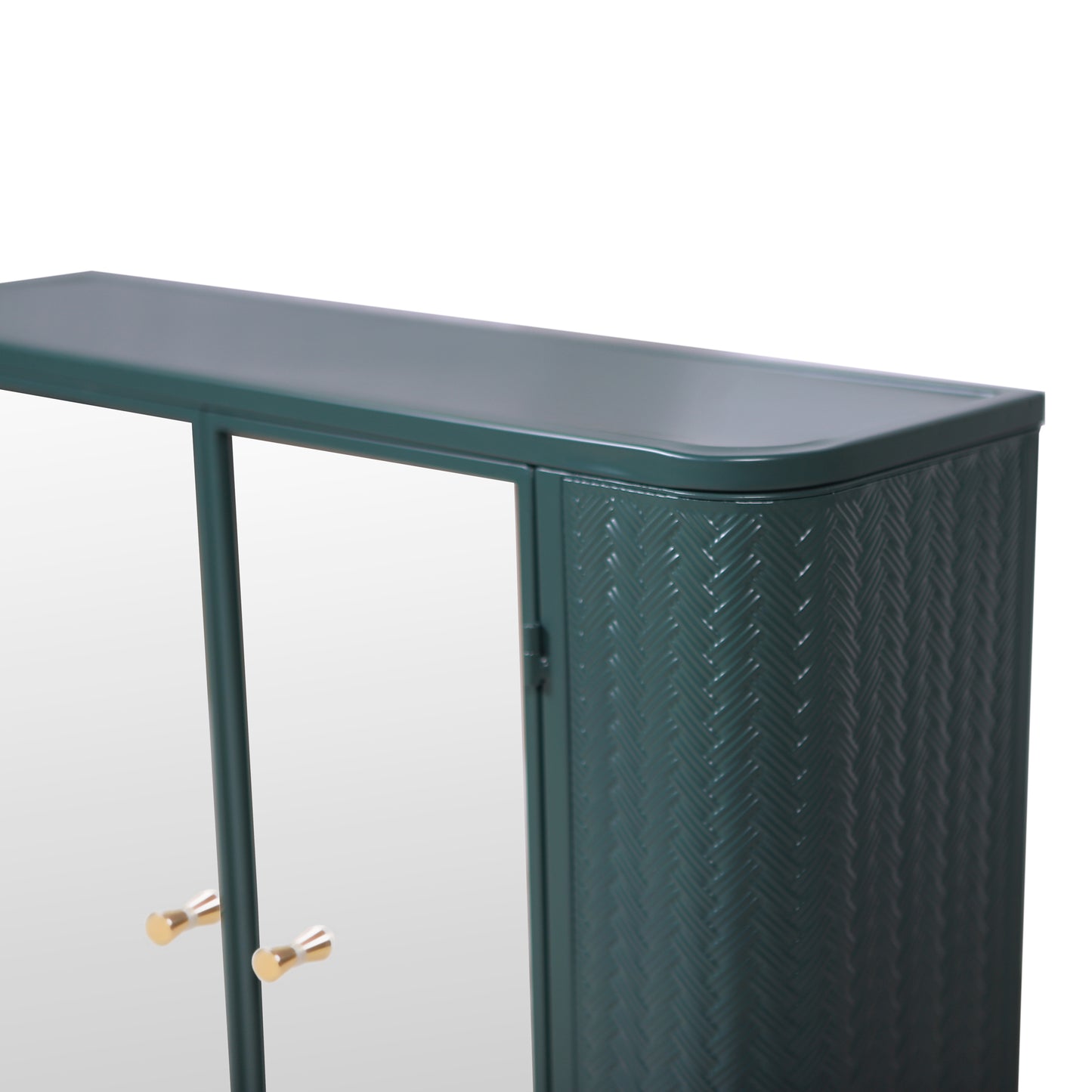 Army Green Wall-Mounted Bathroom Cabinet with Mirror, 2 Mirrored Doors & Open Shelf, Farmhouse Metal Frame Storage Cabinet with Open Compartment for Vanity, Toilet & Over-the-Sink