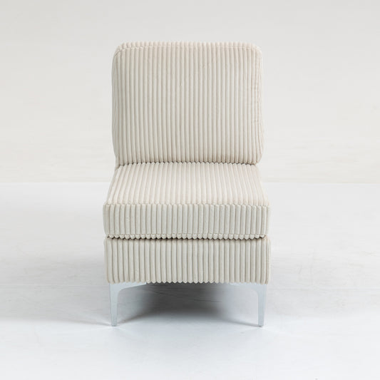 Modular Sectional Sofa Armless Seat Module, Corduroy Sectional Couch, Single Couch Modular Armless Accent Chair with Back Cushion, Beige