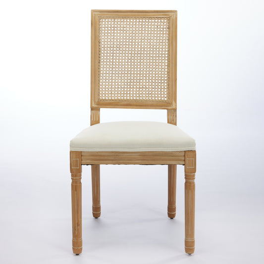 French Decor Chairs Set of 2, Louis Dining Chairs with Square Rattan Backrest and Exquisitely Carved Solid Wood Frame for Living Room, Kitchen, Restaurant,SW1779BG, Beige