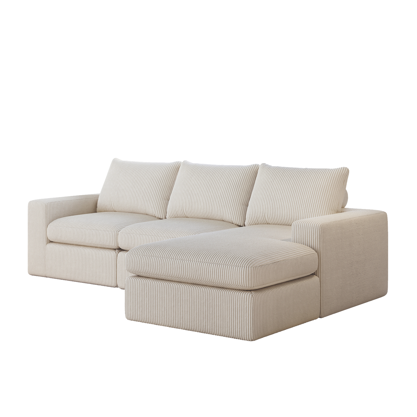 99-Inch Boneless Couch with Chaise, L-Shaped Modern Upholstered Sectional Sofa with Three pillows, Corduroy Sectional Sofa for Living Room and Bedroom, No Assembly Required