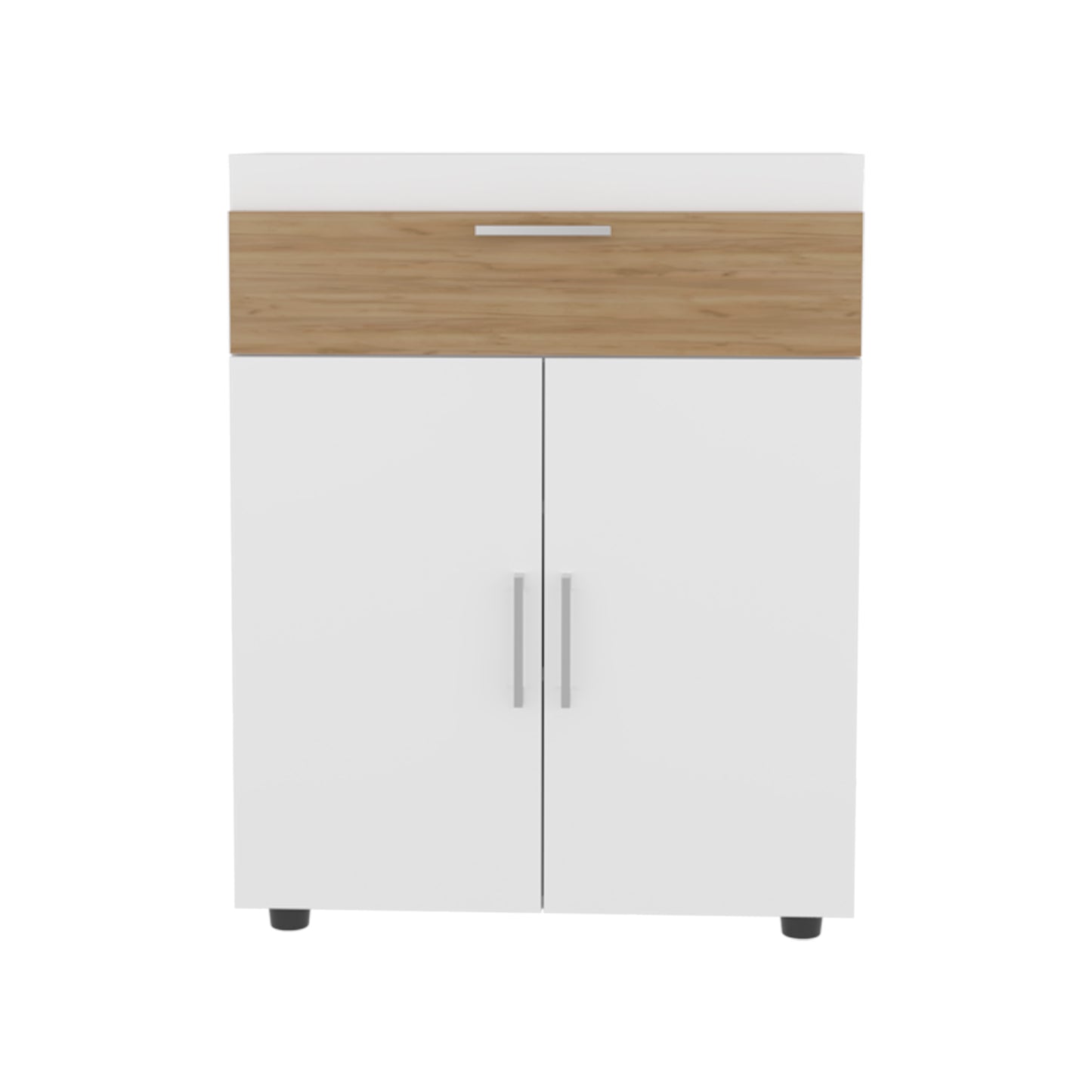 Belton Shoe Rack With Double Doors And Interior Shelves, Freestanding Footwear Storage Cabinet, White/ Natural Oak