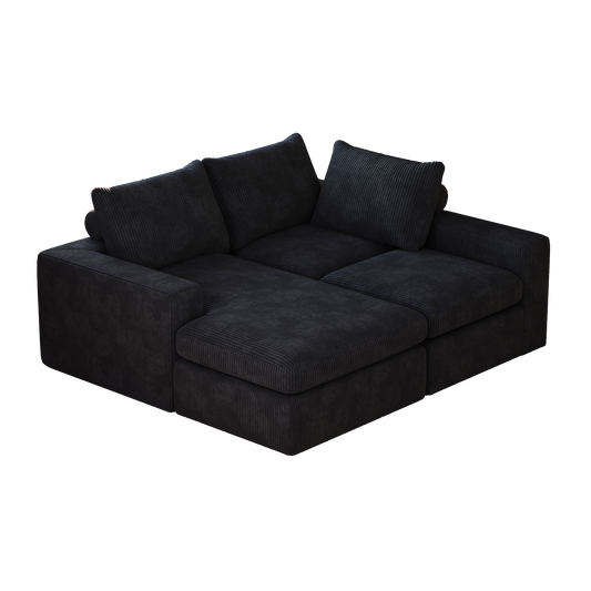 99-Inch Boneless Couch with Chaise, L-Shaped Modern Upholstered Sectional Sofa with Three pillows, Corduroy Sectional Sofa for Living Room and Bedroom, No Assembly Required