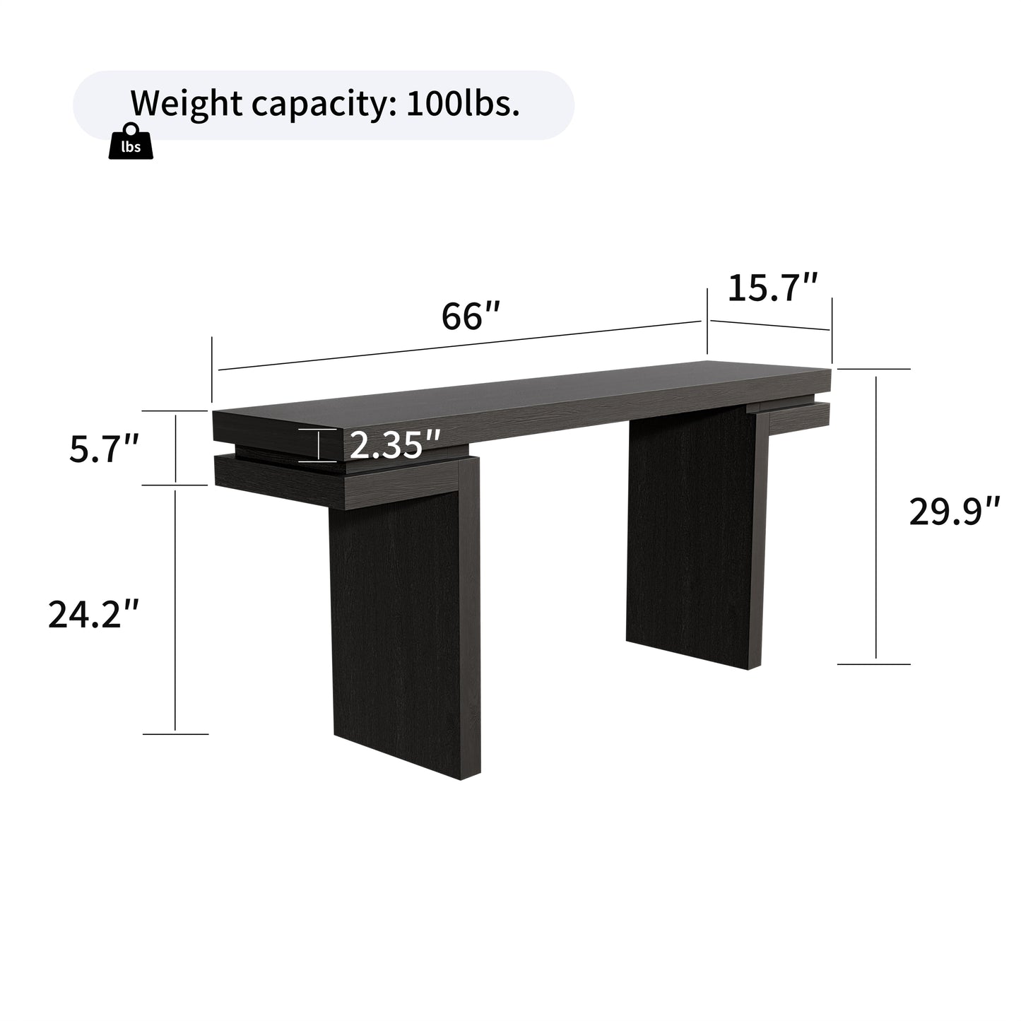 66' Extra Wide Real Wood Veneered Console Table, Minimalist Sofa Table Behind Couch for Entryway, Hallway, Living Room, Home Office, Black