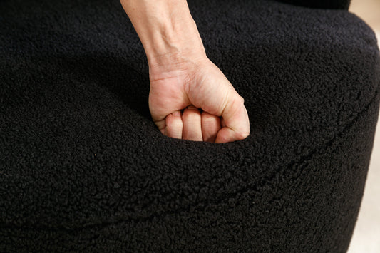 Teddy Fabric Swivel Accent Armchair Barrel Chair With Black Powder Coating Metal Ring,Black