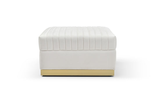 Contemporary Vertical Channel Tufted Velvet Big Size Ottoman Modern Upholstered Foot Rest for Living Room Apartment,Beige