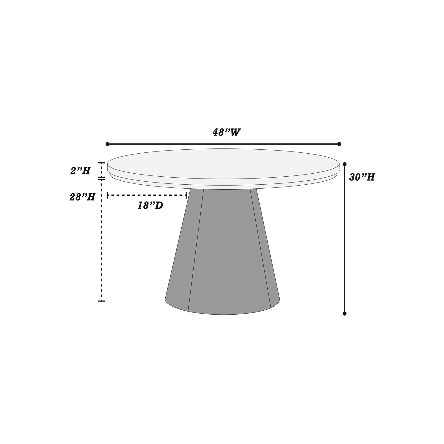 Dining Table 4x Side Chairs White Finish Fabric Black Round Table w Cone Base 5pc Dining Set Plush Seat