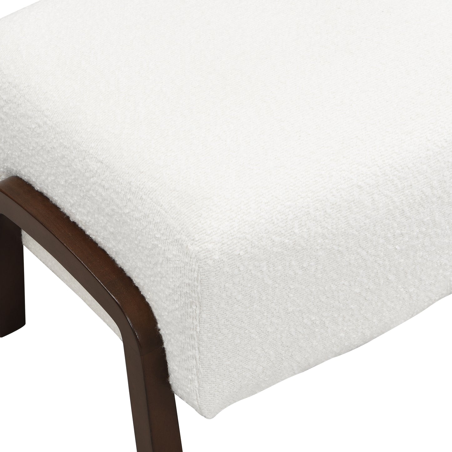 Upholstered Ottoman, Wooden Legs, White, Boucle (Set of 2) Ottoman