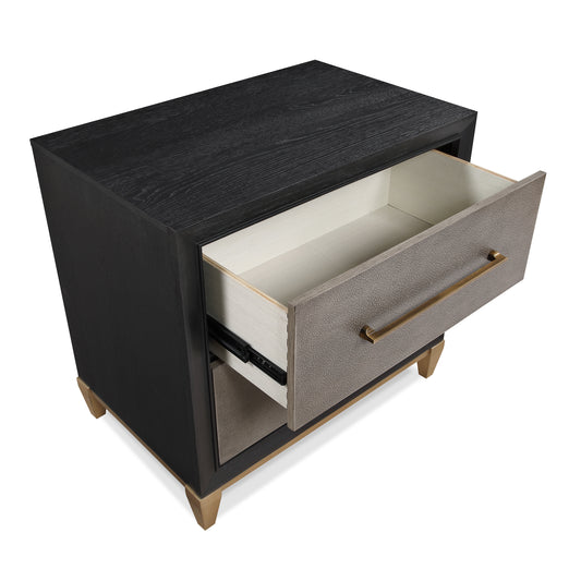1pc Contemporary Dark Wood Finish Brushed Gold Hardware Tapered Legs Two-Drawers Nightstand Wooden
