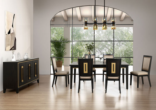 7pc Dining Set Contemporary Espresso Dining Table Glass Insert Top 6x Chairs Wooden Kitchen Dining Room Furniture