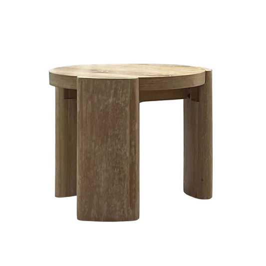 Round End Table Contemporary Style Panel Base Rubberwood Structure Oak Finish