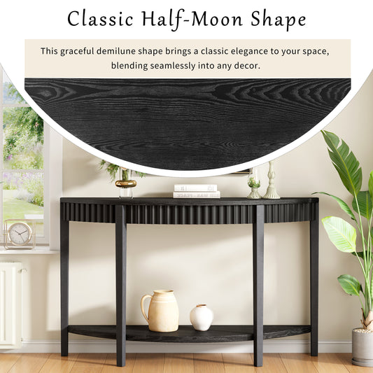 Mirod 55'' Elegant Half-Moon Entryway Table with Wood Veneer and Open Shelf – A Refined Accent Piece for Hallways or Foyers
