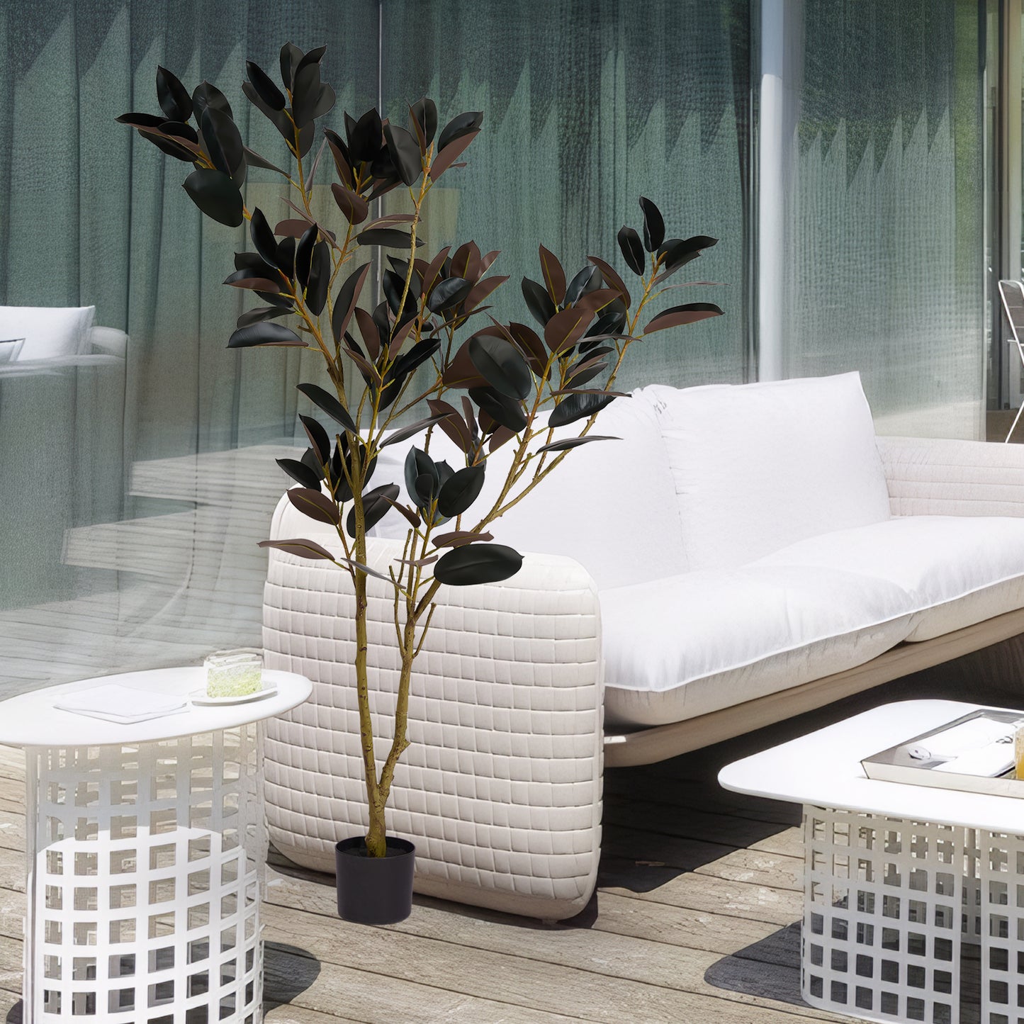 Artificial Rubber Tree, 6FT Tall Fake Plant for Indoor Home, Office, Living Room, Patio, or Porch Decoration, 1pc/set Faux Tree