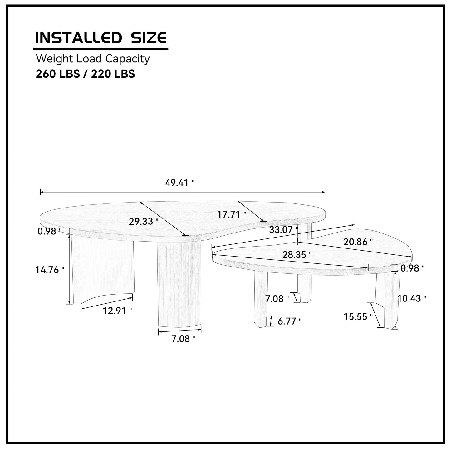 2-Piece Modern Irregular Shape Coffee Table Set for Living Room,Easy Assembly Nesting Coffee Tables, End Side Tables for Living Room Office,Black Color
