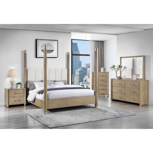 Sarai Brown Nightstand with Spacious Drawers and Acrylic Handles in Rubber Wood, Brown Finish Nightstands