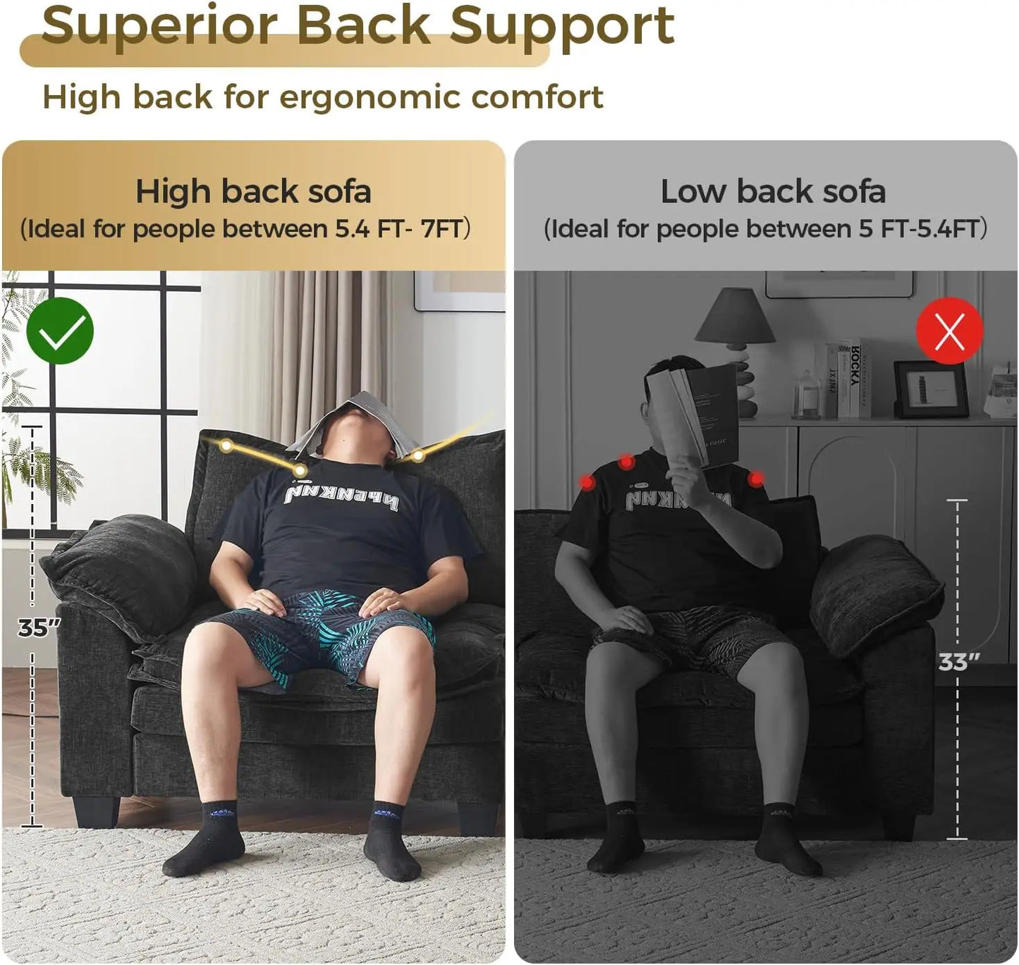 Modular Cloud Couch Sectional Sofa 123", Deep 3-Seat L Shaped Sofas, Oversized Cloud Sectionals with Movable Ottoman, High Back