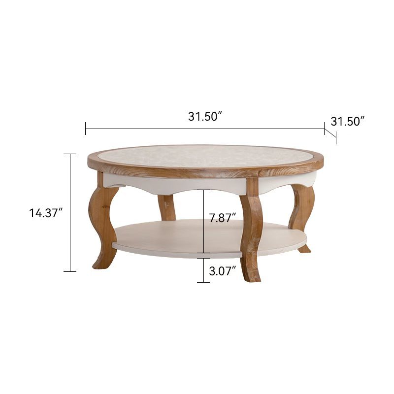 Round Wood Coffee Table with Glass Top, Solid Wooden Circle Center Table with Curved Legs & Removeable Tempered Glass top, Cocktail Table for Living Room , Home Small Space, Easy Assembly Coffee Table