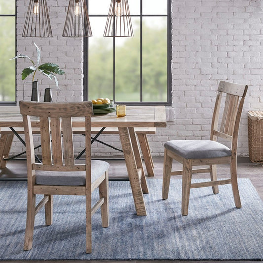 Sonoma Dining Side Chair Set of 2 with Upholstered Seat in Natural Grey Solid Pine Wood Dining Chair