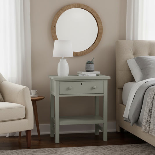 Finley 1-Drawer Storage Nightstand in Antique Gray with Distressed Wood Finish and Faux Keyhole Detail