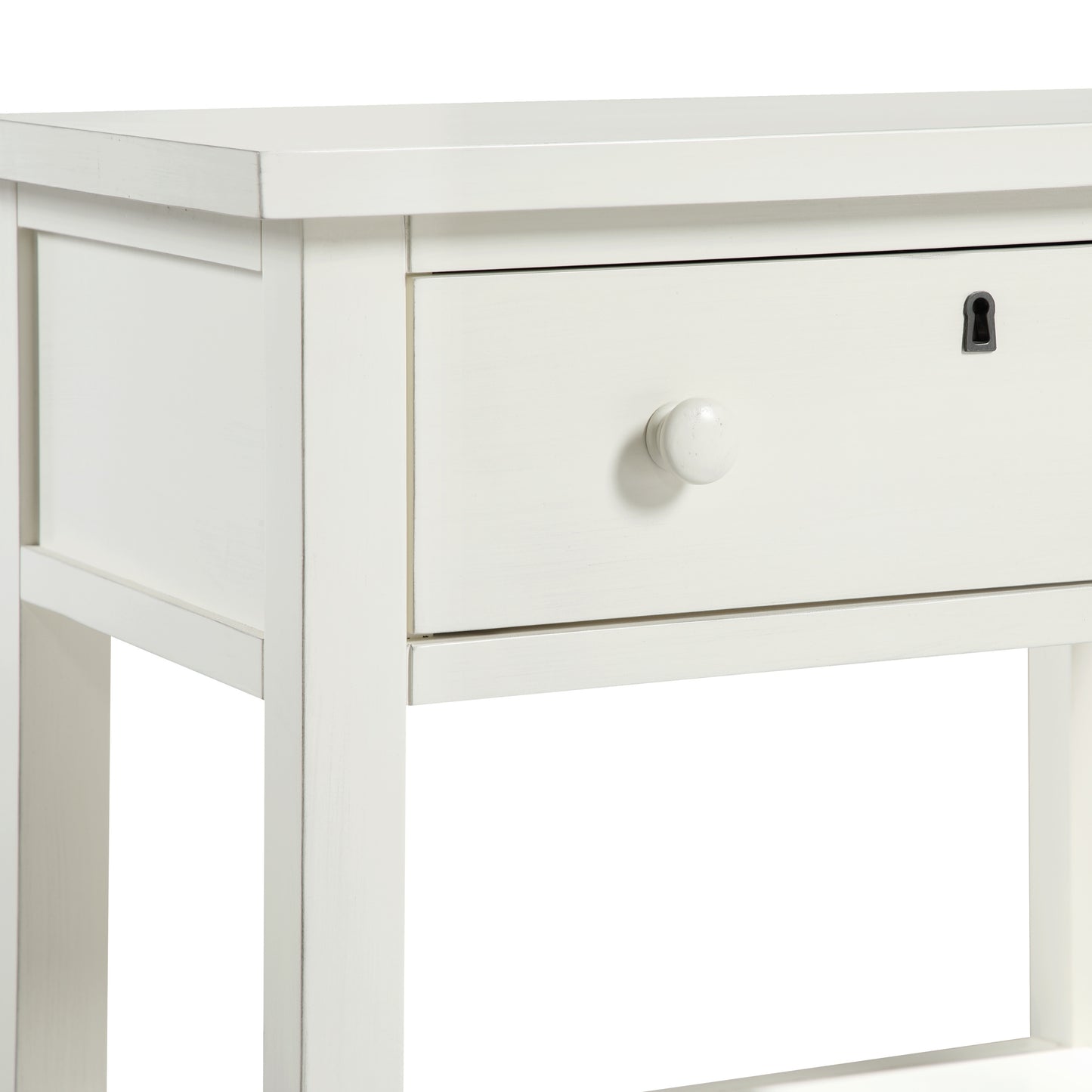 Finley 1-Drawer Storage Nightstand in Antique White with Distressed Wood Finish and Traditional Design Details
