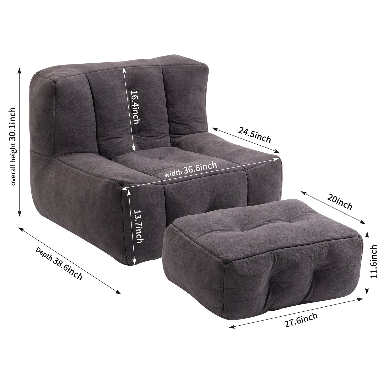 Fluffy bean bag chair, comfortable bean bag for adults, super soft lazy sofa chair with memory foam and ottoman, indoor modern focus bean bag chair for living room, bedroom, apartment