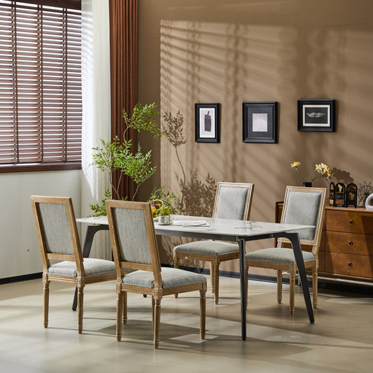 French Country Dining Chairs Set of 4 - Elegant Cane Backrest & Upholstered Seats - Rustic Grayish Green Finish - Solid Rubberwood Frame