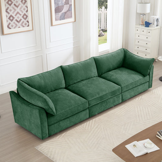 3 Seater Sofa With Storage Pull out Drawers Under Each Seat, ,3 - Seat Large Wide And Deep Seat Sofa with Excellent Storage Space, Suitable for Big Living Rooms, Chenille Green