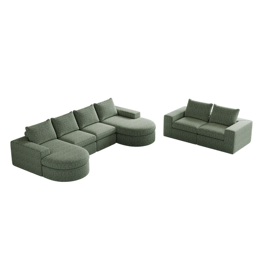 Chenille Cloud Curved Sectional Sofa with Chaise, L-Shaped Modern Upholstered Sectional Sofa with Six modules , Chenille Sectional Sofa for Living Room and Bedroom, No Assembly Required