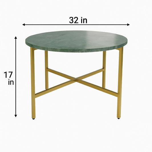Green Marble Nesting Table with Golden Metal Frame (17' Height) | Elegant & Sturdy Side Table | Luxurious Space-Saving Design | Perfect for Living Room, Bedroom, Office & Home Décor