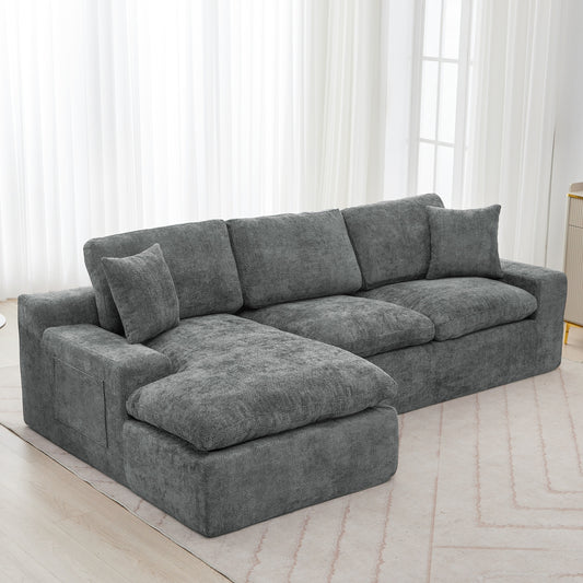 Cloud Sectional Sofa 107.9' Upholstered Sofa Couch with Double-layer Cushion and Side Pockets, Free-combined Sectional Sofa Full-compressed Sofa for Living Room, Grey