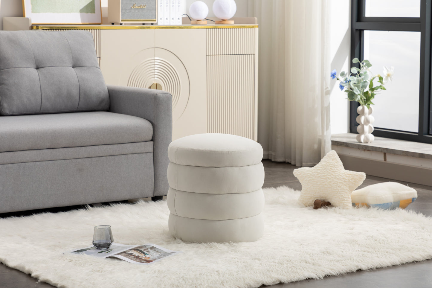 Gwen Soft Velvet Round Ottoman Footrest Stool