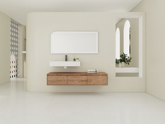 60 inch Wall-Mounted Bathroom Vanity with Resin Sink,Soft Close Drawer,Float Mounting Design