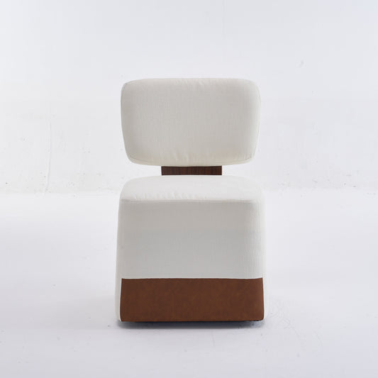 Linen Upholstered Armless Dining Chair with Casters,IVORY