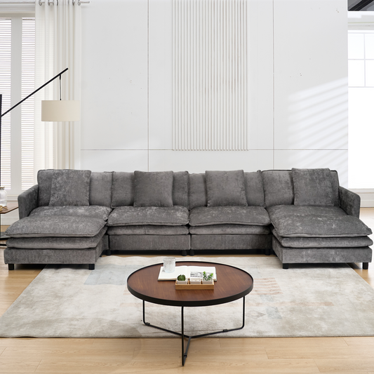 Modular U-shaped Chenille Fabric Sofa in Gray, 143.31-Inch, with Adjustable Layout and Premium Polyester Fabric for Comfort and Durability Sectional Sofa