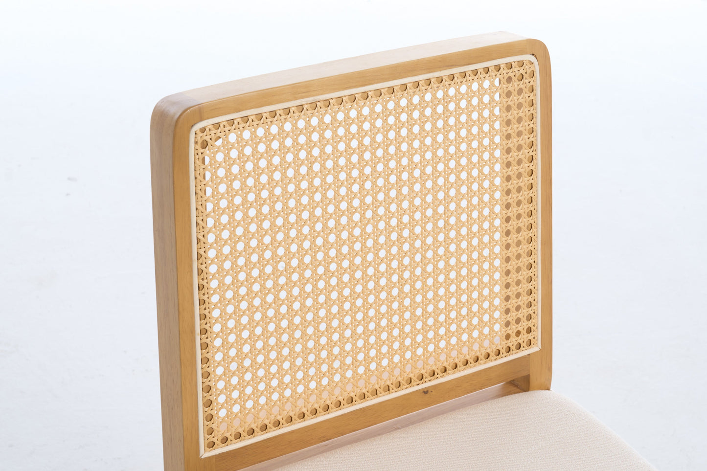 Mid-Century Dining Chairs Set of 2, Accent Linen Fabric Side Chairs with Rattan Backrest Metal Legs Kitchen Chairs for Dining Room Living Room