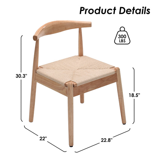 Weave Dining Chairs Set of 2, Mid-Century Modern Kitchen Chair with Solid Oak Frame & Handwoven Seat for Living Dining Room