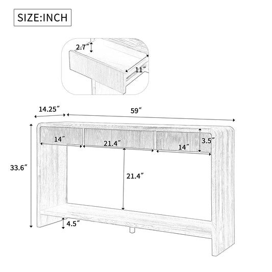 Modern 3-Drawer Console Table with Vertical Slats, Round Edge Design, Perfect for Entryway, Hallway or Behind Sofa