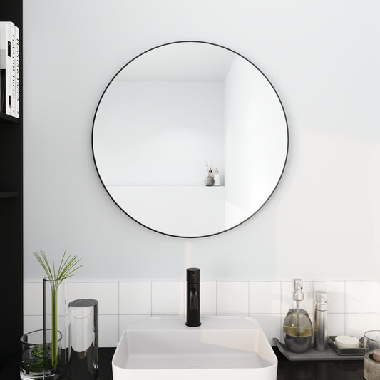 32 x 32 Inch Bathroom Mirror Black Aluminum Frame - Groovy Boardz