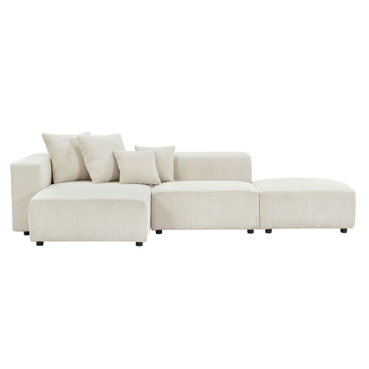 Soft Corduroy Sectional Modular Sofa Set, Small L-Shaped Chaise Couch for Living Room, Apartment, Office, Beige - Groovy Boardz